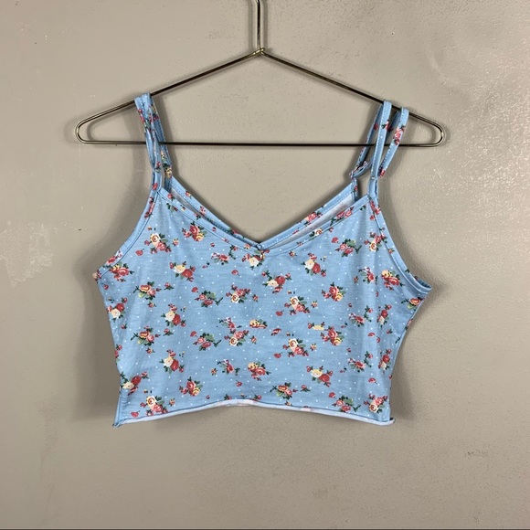 Shein Baby Blue Floral Print Crop Top - Picture 2 of 3